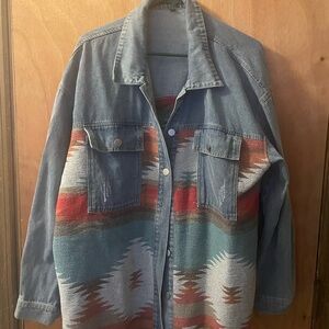Denim Jacket with Southwestern Pattern